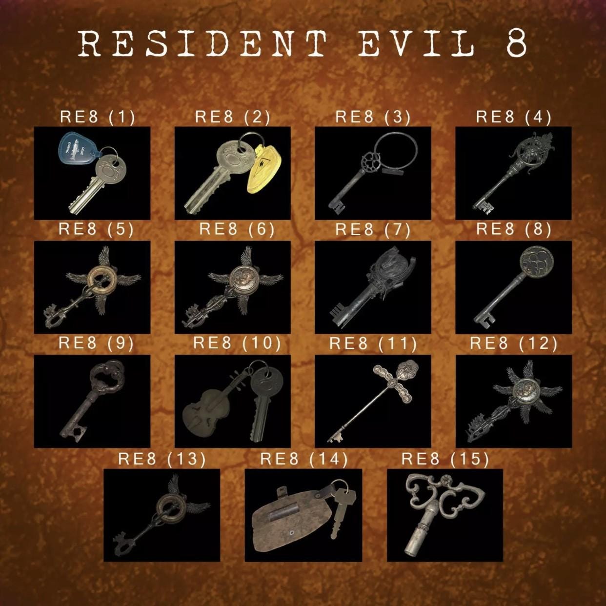 Resident Evil - PICK A KEY!! Mounted in 4x4 High Quality Glass Shadow box!