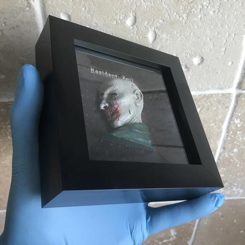 Resident Evil First Zombie! Handmade and Mounted in a 4x4 Shadow Box! Perfect Resident Evil Fan Gift. Resident Evil 1