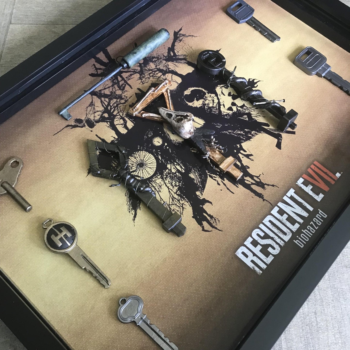 Resident Evil 7 Biohazard Key Collection! Handmade and Framed in a High Quality Shadow Box! Resident Evil Fans Dream! Gamer Gift
