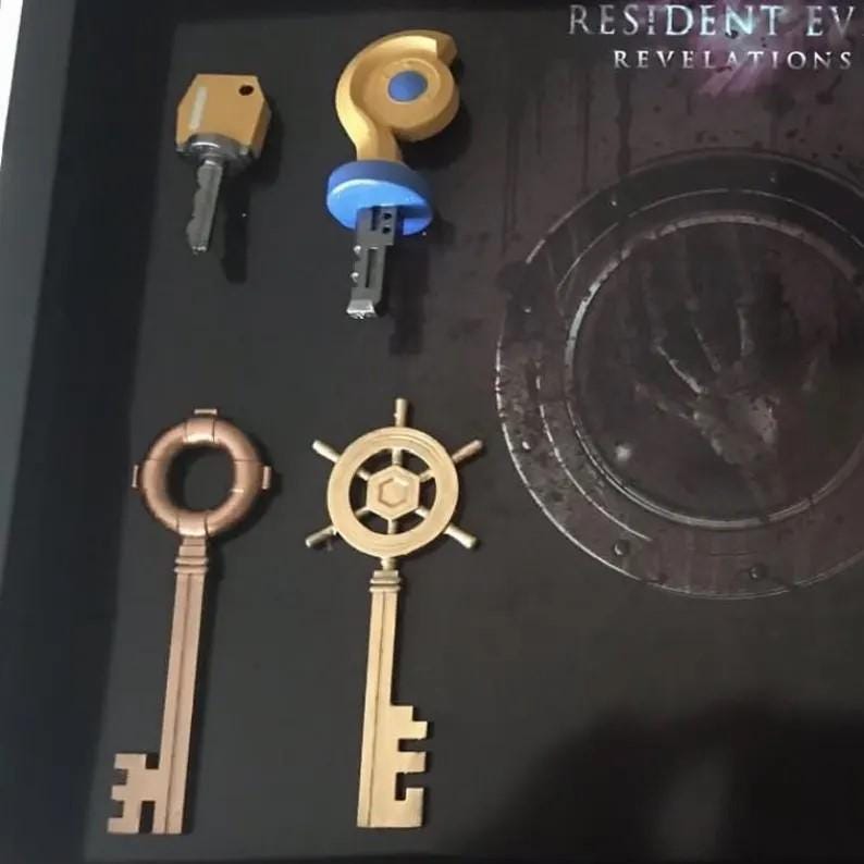 Resident Evil Revelations Key Collection Shadow Box | A3 Size | Resin Keys | Real Glass