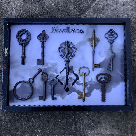 Bloodborne Key's Collection! Handmade 1:1 Scale! A3 Glass Mounted Shadow box! READ DESCRIPTION!
