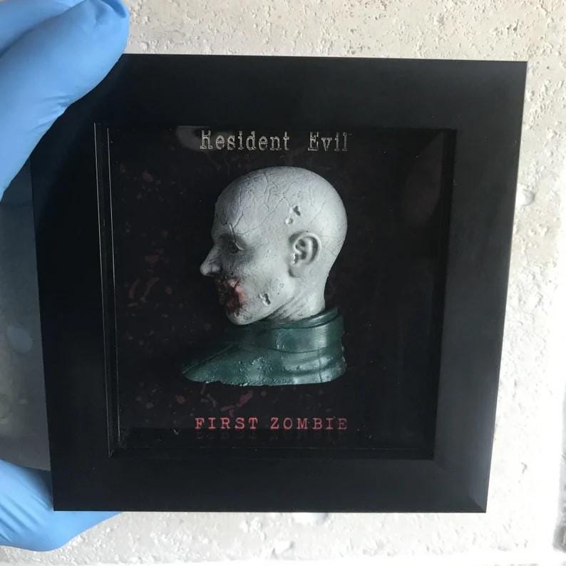 Resident Evil First Zombie! Handmade and Mounted in a 4x4 Shadow Box! Perfect Resident Evil Fan Gift. Resident Evil 1