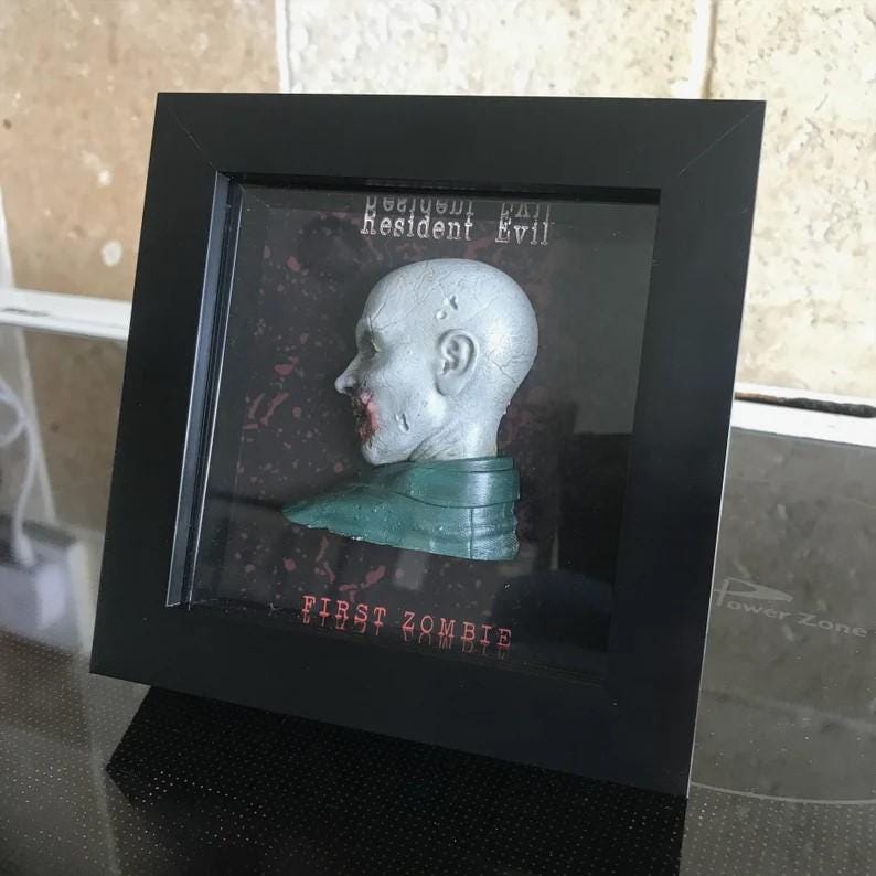 Resident Evil First Zombie! Handmade and Mounted in a 4x4 Shadow Box! Perfect Resident Evil Fan Gift. Resident Evil 1