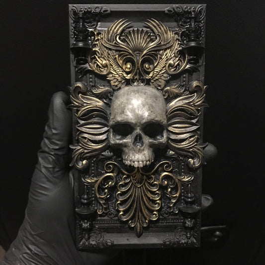 Gothic Skull Resin Plaque - Handmade Wall Decor