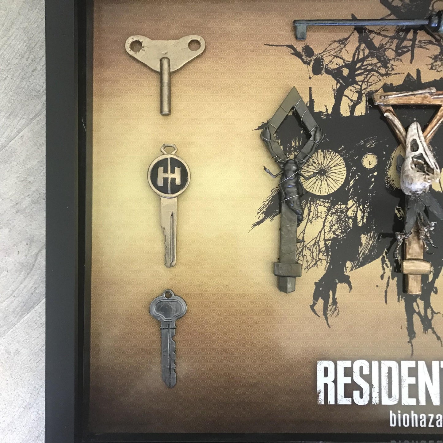 Resident Evil 7 Biohazard Key Collection! Handmade and Framed in a High Quality Shadow Box! Resident Evil Fans Dream! Gamer Gift