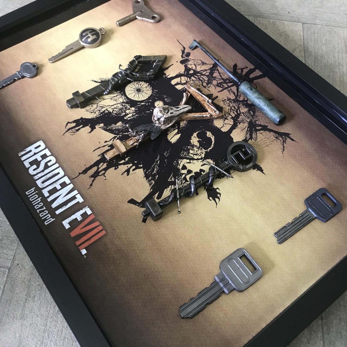 Resident Evil 7 Biohazard Key Collection! Handmade and Framed in a High Quality Shadow Box! Resident Evil Fans Dream! Gamer Gift