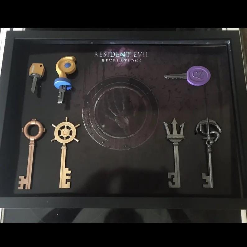 Resident Evil Revelations Key Collection Shadow Box | A3 Size | Resin Keys | Real Glass