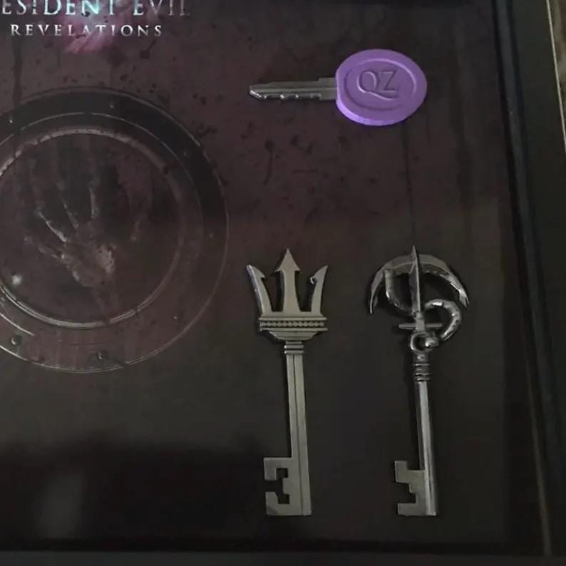 Resident Evil Revelations Key Collection Shadow Box | A3 Size | Resin Keys | Real Glass