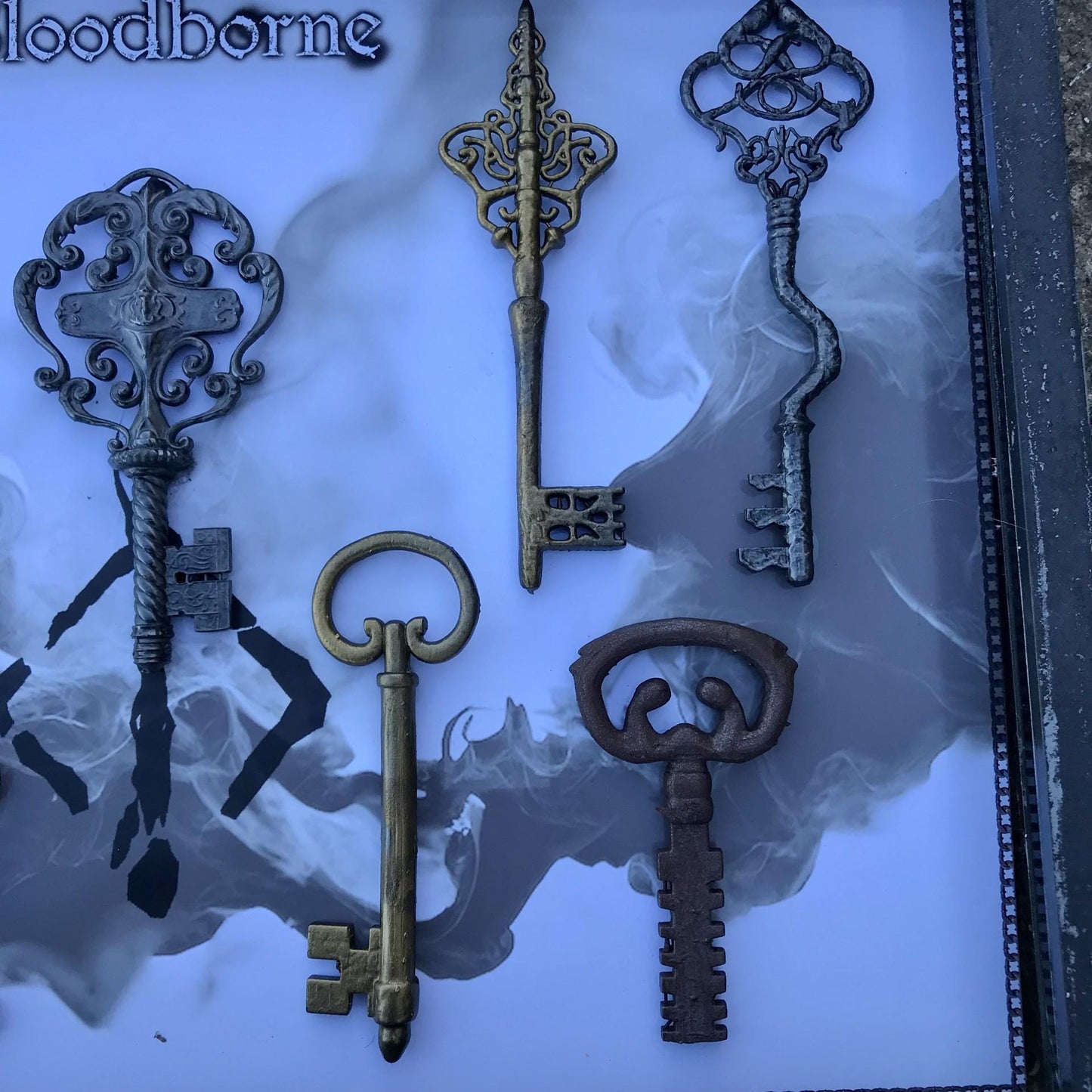 Bloodborne Key's Collection! Handmade 1:1 Scale! A3 Glass Mounted Shadow box! READ DESCRIPTION!