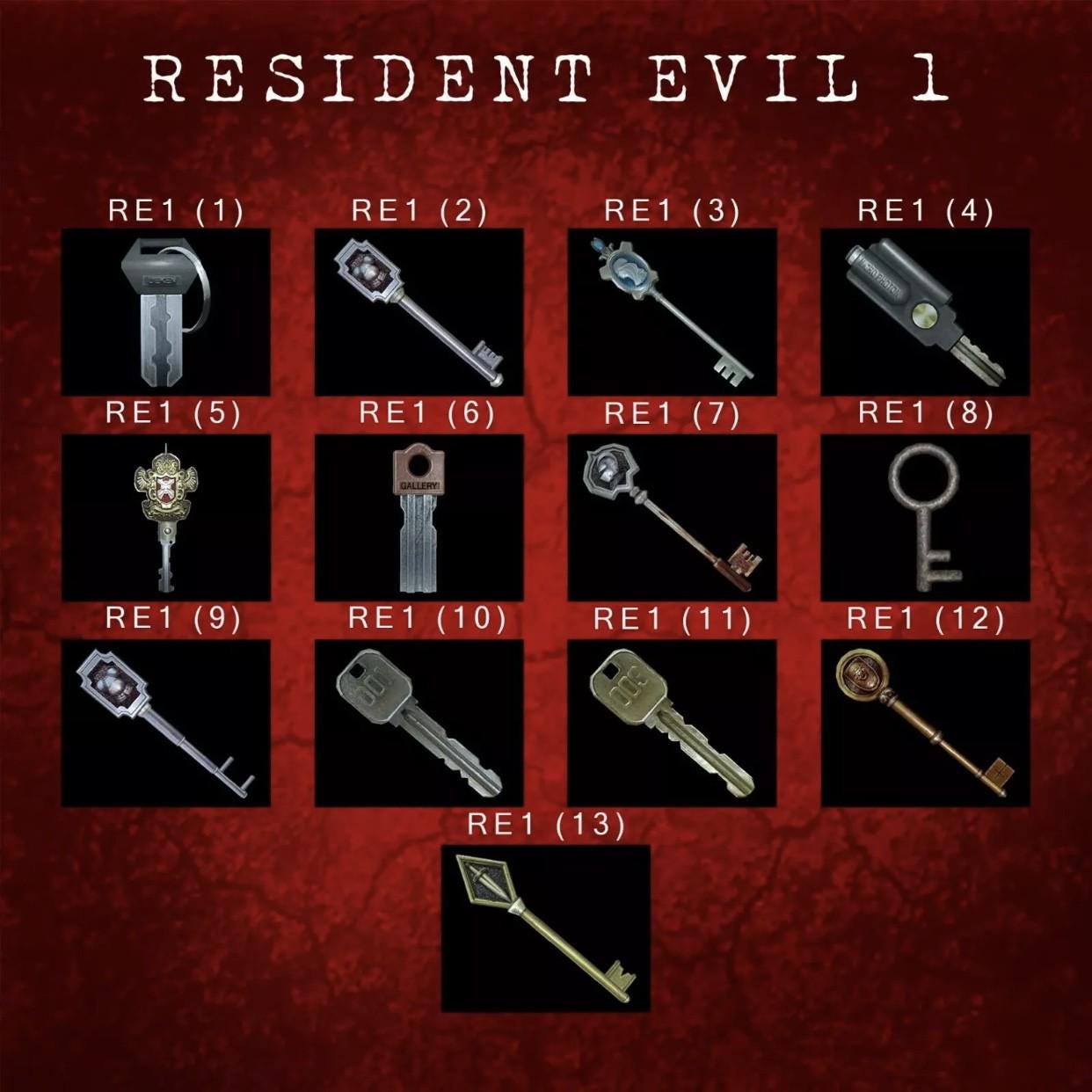 Resident Evil - PICK A KEY!! Mounted in 4x4 High Quality Glass Shadow box!