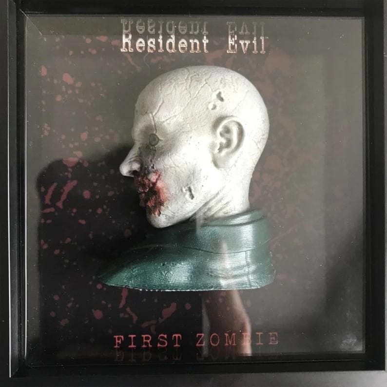Resident Evil First Zombie! Handmade and Mounted in a 4x4 Shadow Box! Perfect Resident Evil Fan Gift. Resident Evil 1