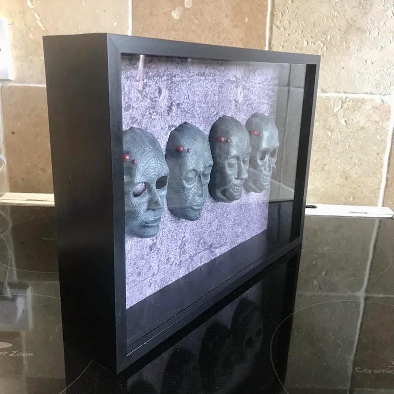 Resident Evil 1 Death Masks! Handmade and crafted! A4 Shadow box mounted or Extra large Full face sized!