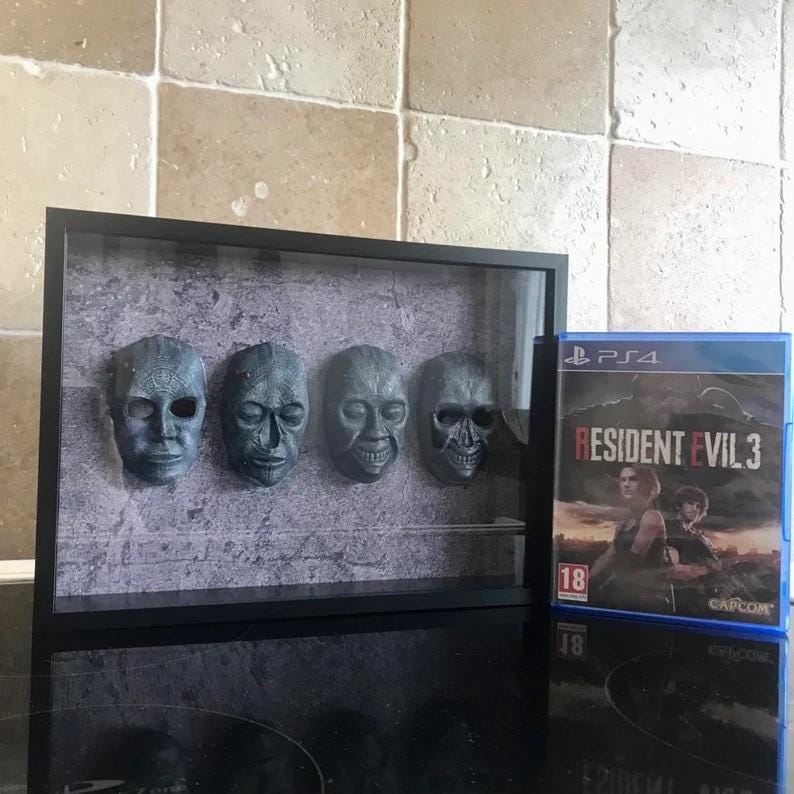 Resident Evil 1 Death Masks! Handmade and crafted! A4 Shadow box mounted or Extra large Full face sized!