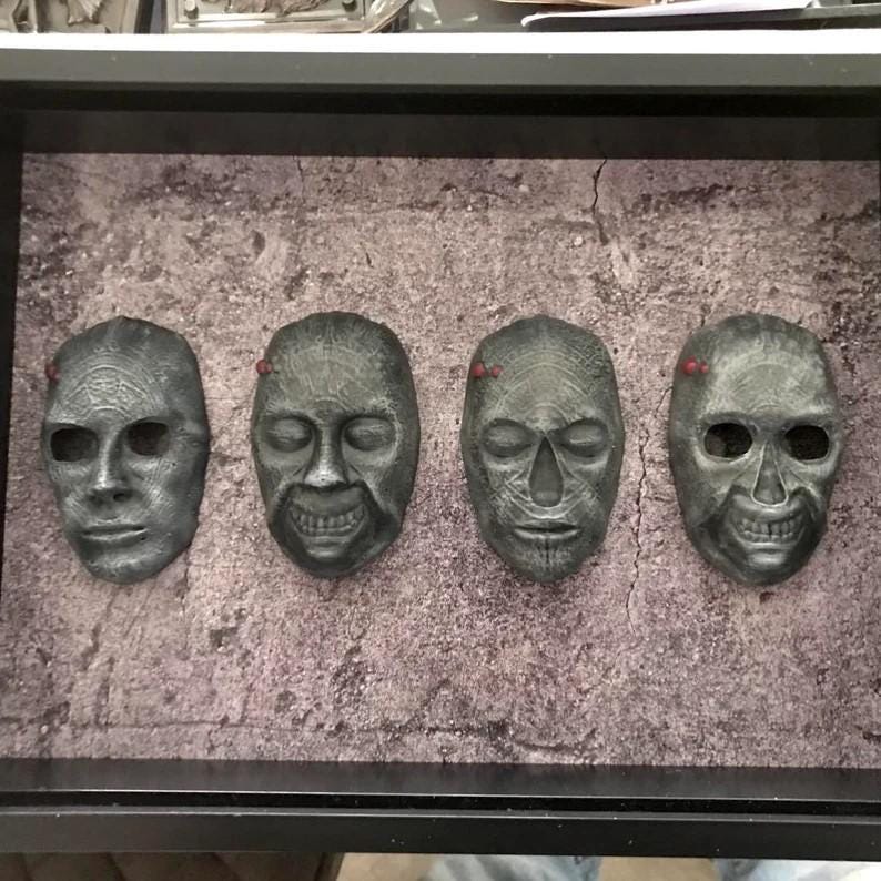 Resident Evil 1 Death Masks! Handmade and crafted! A4 Shadow box mounted or Extra large Full face sized!