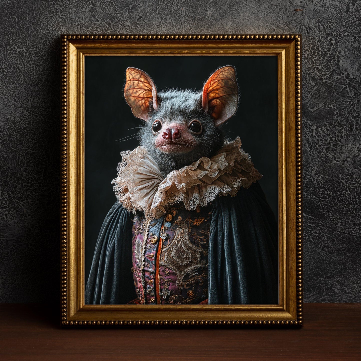 Gothic Victorian Bat Fine Art Print Renaissance Inspired Portrait Regal Bat Wall Art - Spooky Gothic Decor Dark Romanticism Artwork