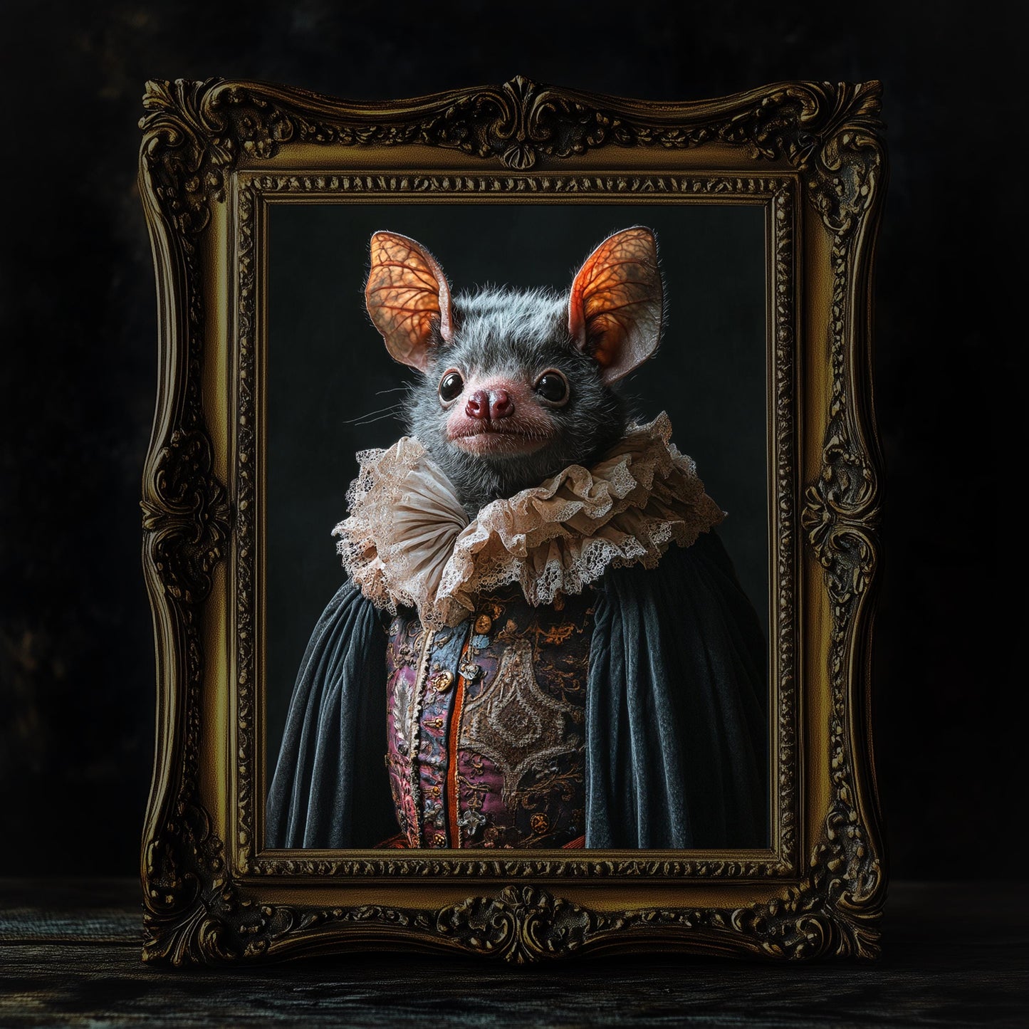 Gothic Victorian Bat Fine Art Print Renaissance Inspired Portrait Regal Bat Wall Art - Spooky Gothic Decor Dark Romanticism Artwork