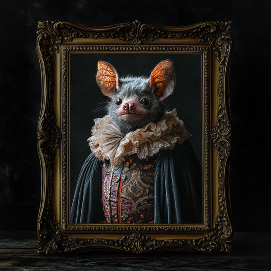 Gothic Victorian Bat Fine Art Print Renaissance Inspired Portrait Regal Bat Wall Art - Spooky Gothic Decor Dark Romanticism Artwork