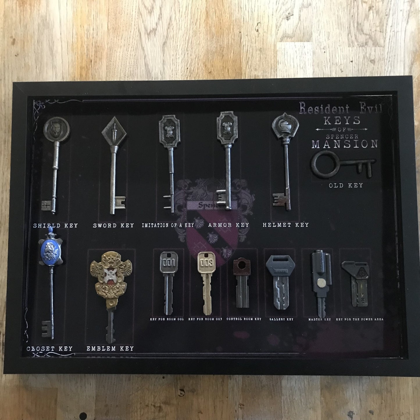 Resident Evil 1 Full Key Collection - A3 Size - Solid Resin Keys all handcrafted, painted and mounted! Perfect Mancave or Womencave gift