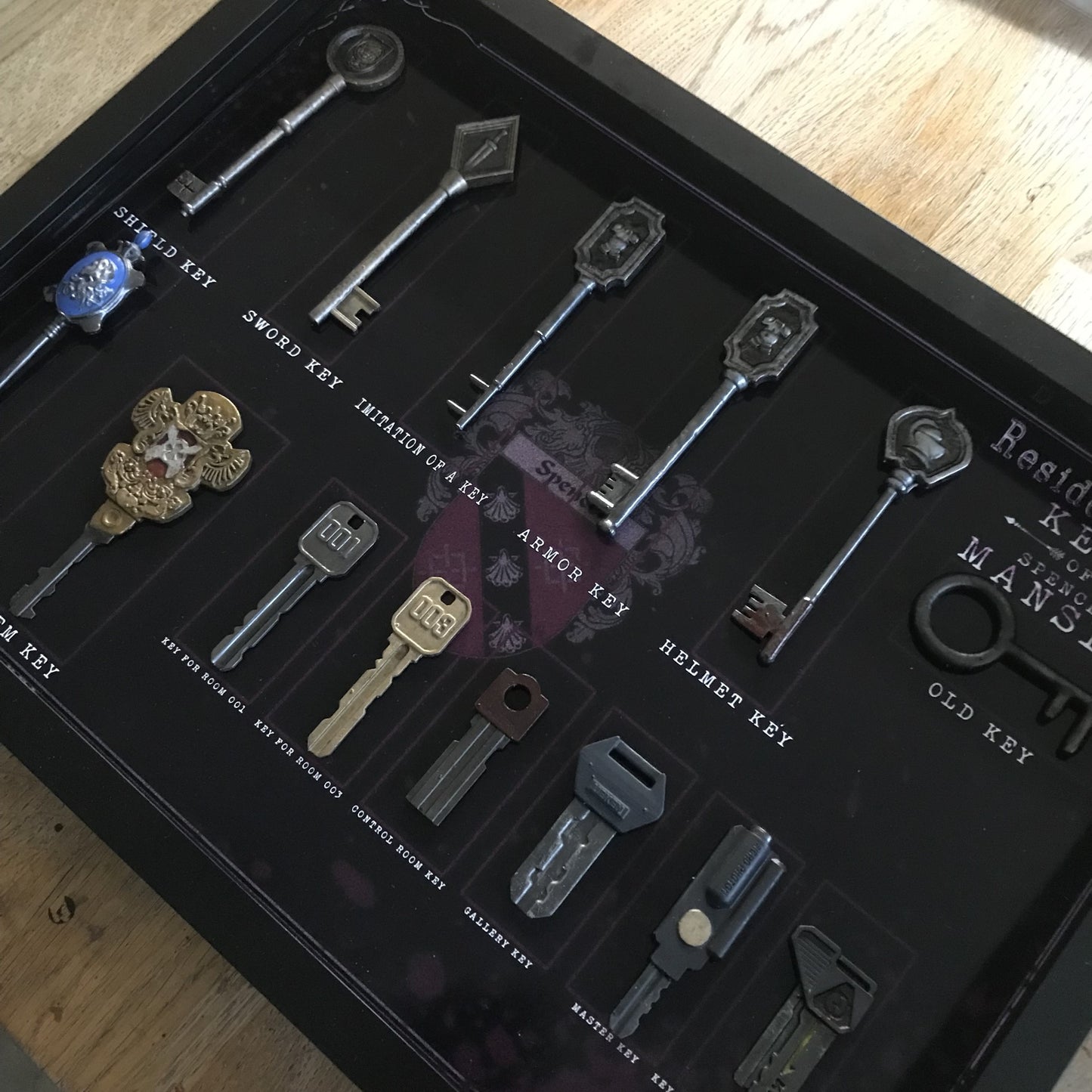 Resident Evil 1 Full Key Collection - A3 Size - Solid Resin Keys all handcrafted, painted and mounted! Perfect Mancave or Womencave gift